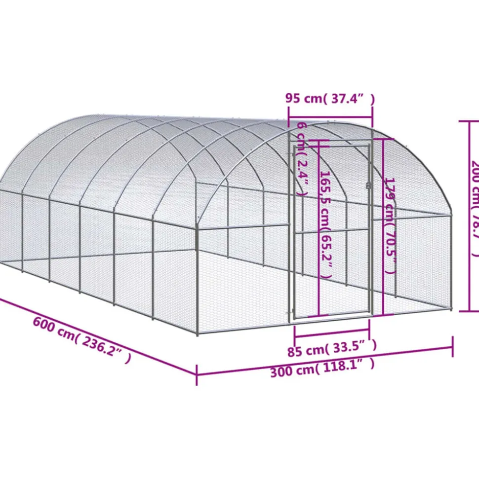 VIDAXL - Poulailler d extérieur 3x6x2 m acier galvanisé