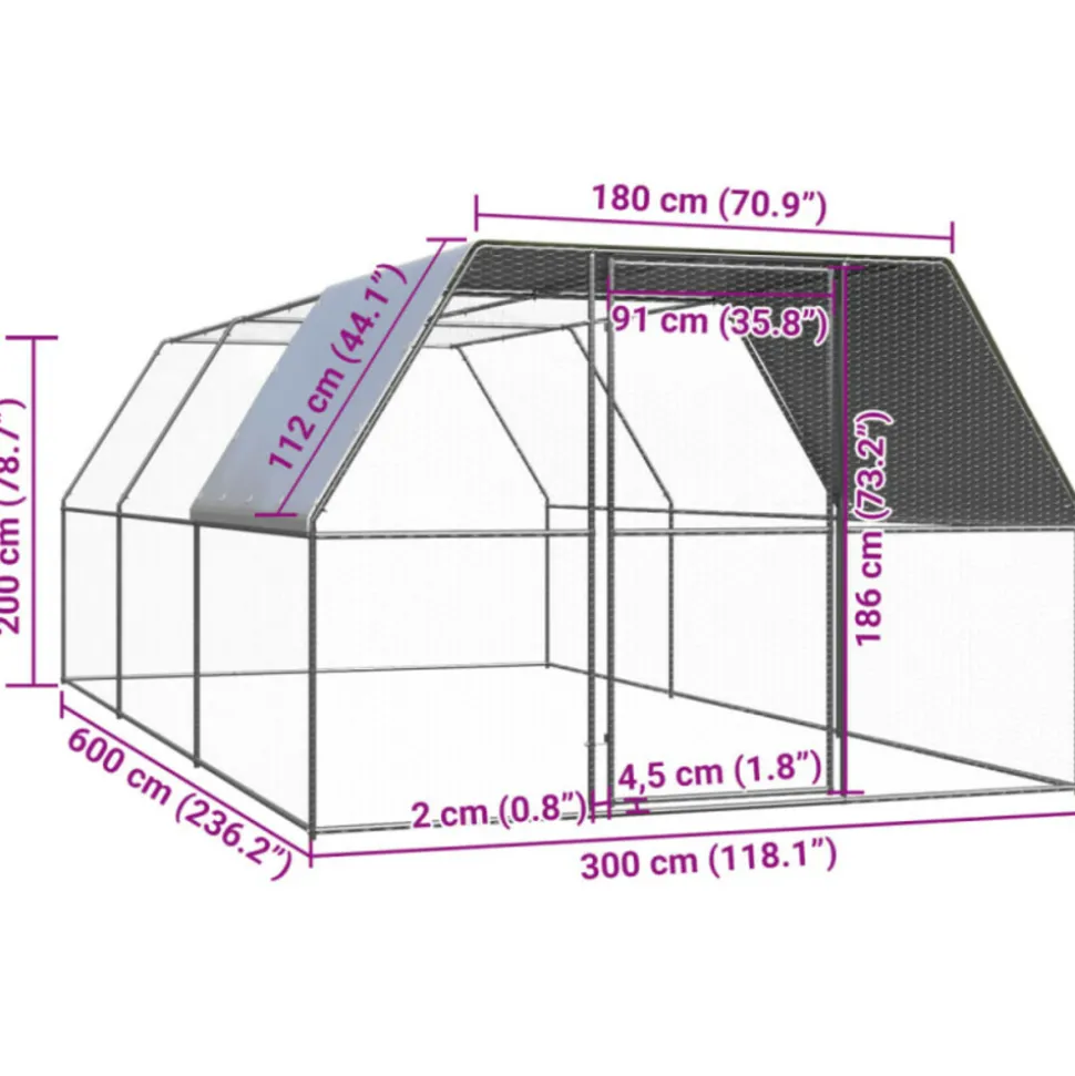 VIDAXL - Poulailler d extérieur 3x6x2 m acier galvanisé