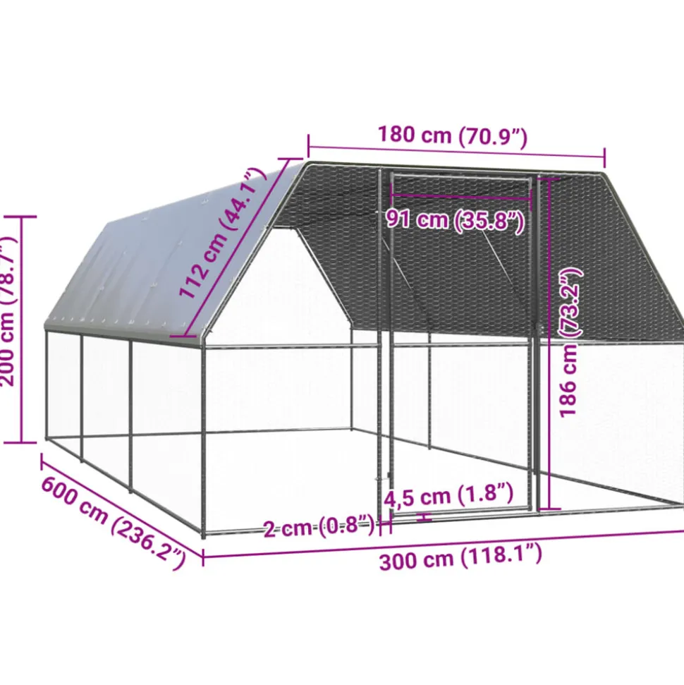 VIDAXL - Poulailler d'extérieur 3x6x2 m acier galvanisé