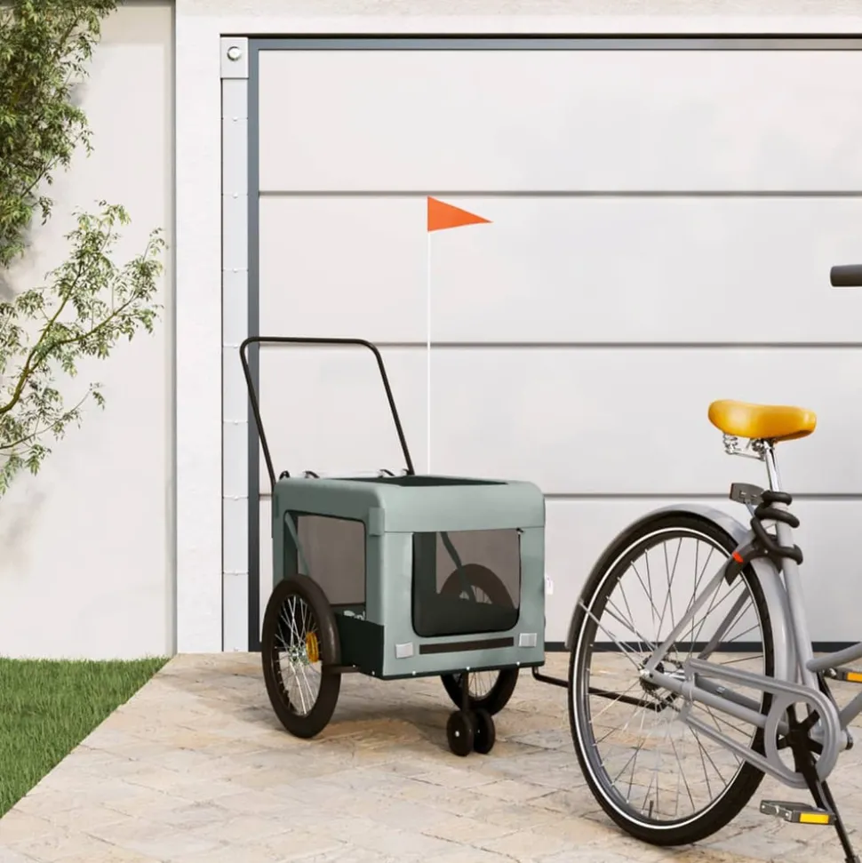 VIDAXL - Remorque de vélo pour animaux de compagnie gris et noir