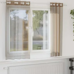 VIDAXL - Rideaux en voile avec œillets 2 pcs marron clair