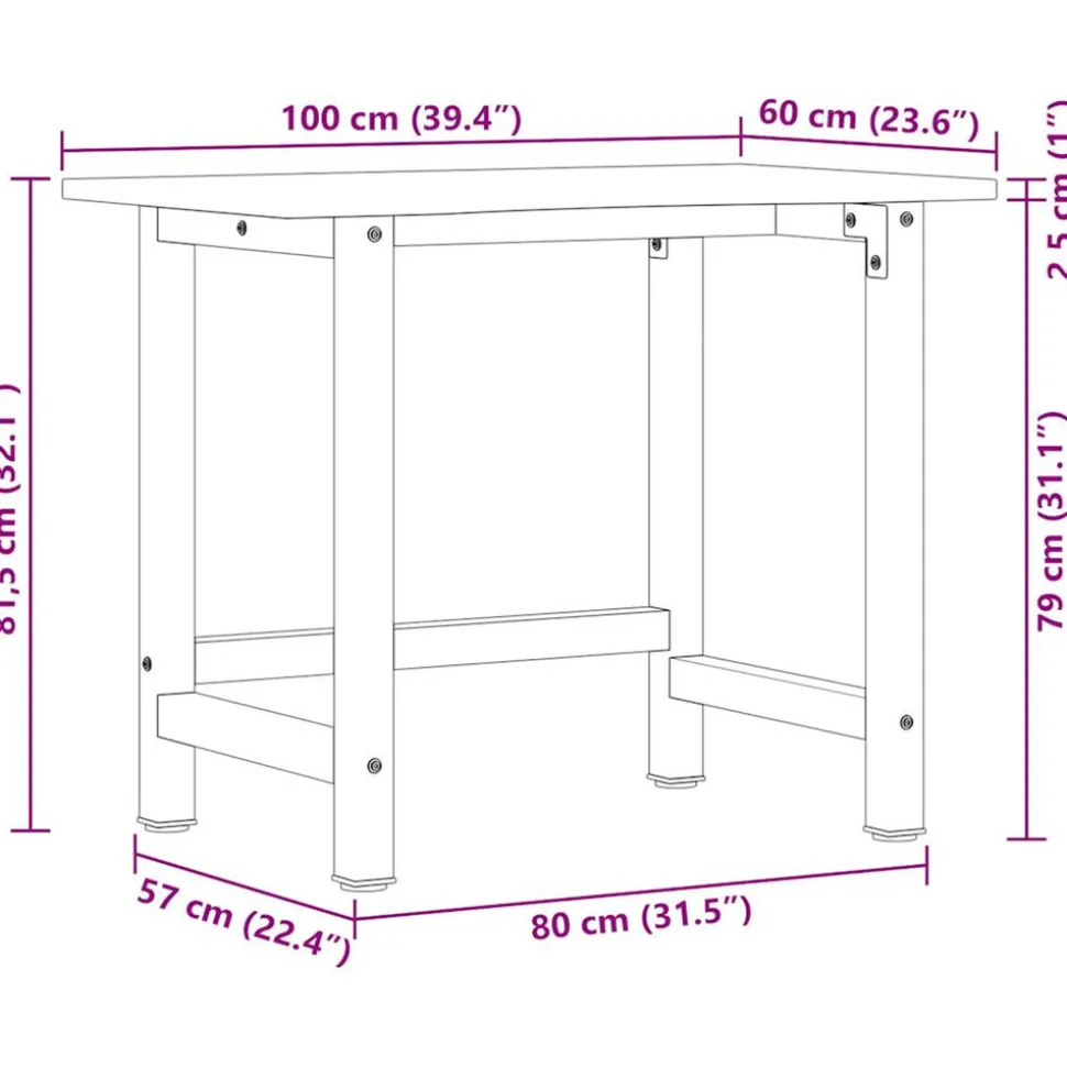 VIDAXL - Établi marron foncé 100x60x81,5 cm bois de chêne massif