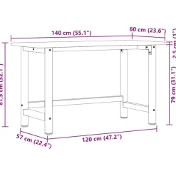 VIDAXL - Établi 140x60x81,5 cm bois de chêne massif