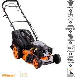 VILLAGER - Tondeuse à gazon mulching tractée 146cc 4 en 1 coupe 46cm villager prime 4111t