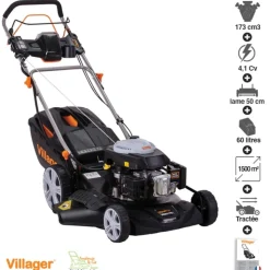 VILLAGER - Tondeuse tractée mulching démarrage électrique 173cc 4 en 1 lame 50cm villager falcon 5111t-es
