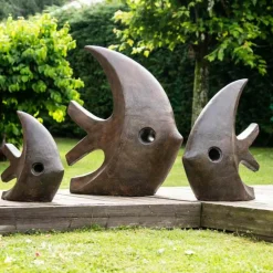 WANDA COLLECTION - Grande sculpture moderne poisson 100 cm brun