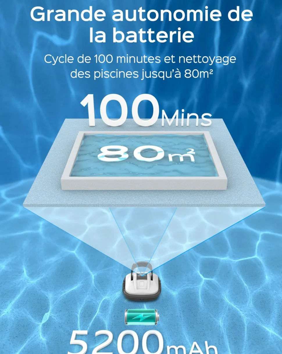 WYBOT - Robot de piscine sans fil osprey 200 max - nettoyage puissant du fond, autonomie 100 min