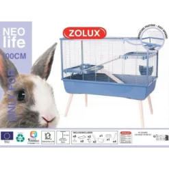 ZOLUX - Cage grillagée lapin et rongeur sur pieds neolife 100 l - zolux bleu