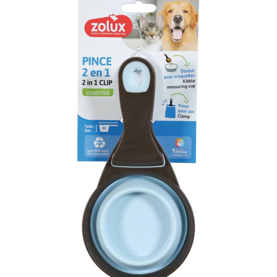 ZOLUX - Pince 2 en 1 doseur silicone m 237 ml bleu pour chat et chien